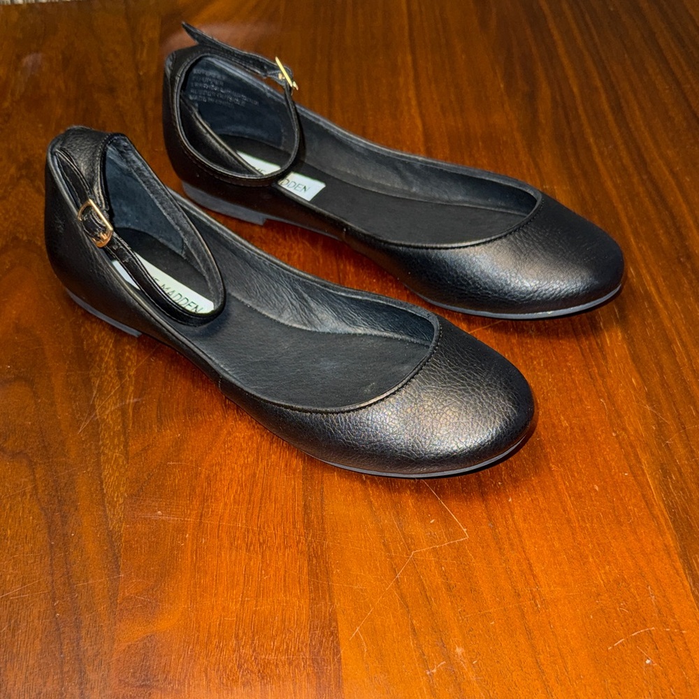 Steve Madden Black Ankle Strap Flats